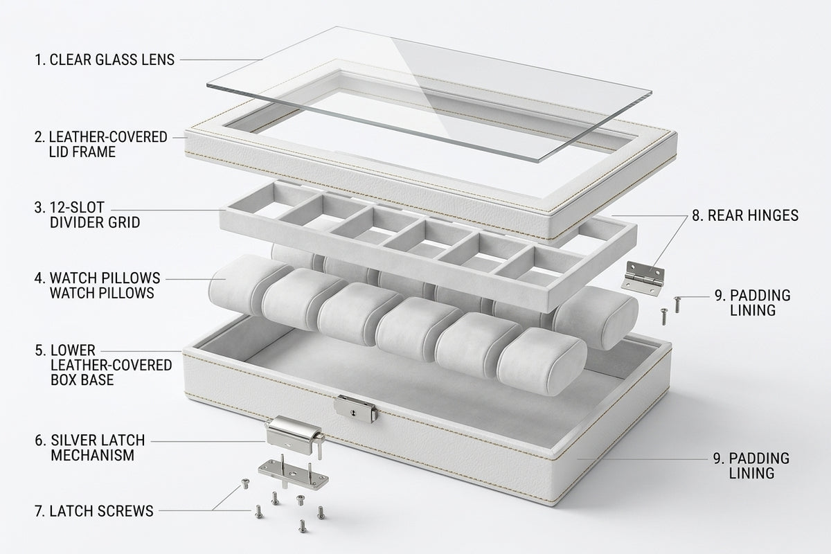 Luxury 12-Slot Watch Display Box with Glass