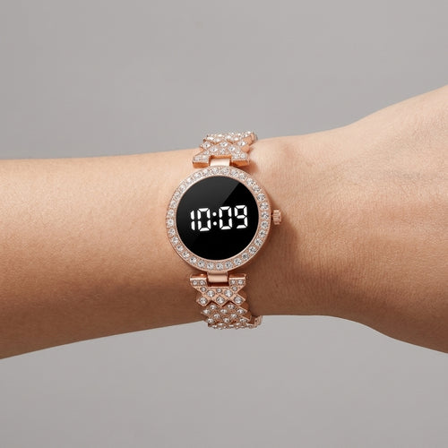 Diamond-Style Digital Watch & Bracelet Set