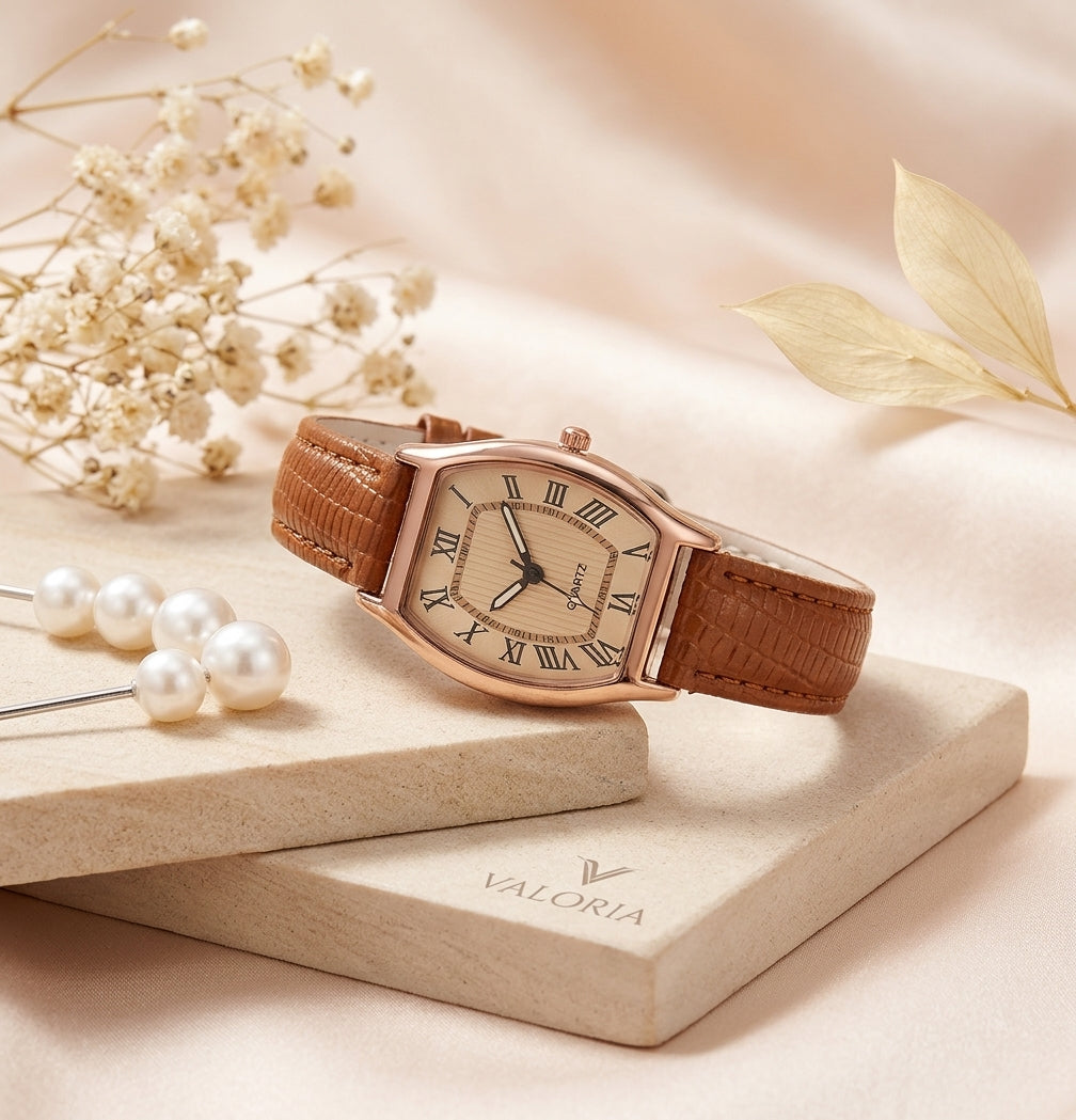 VALORIA Rose Gold Ladies Watch Leather Strap