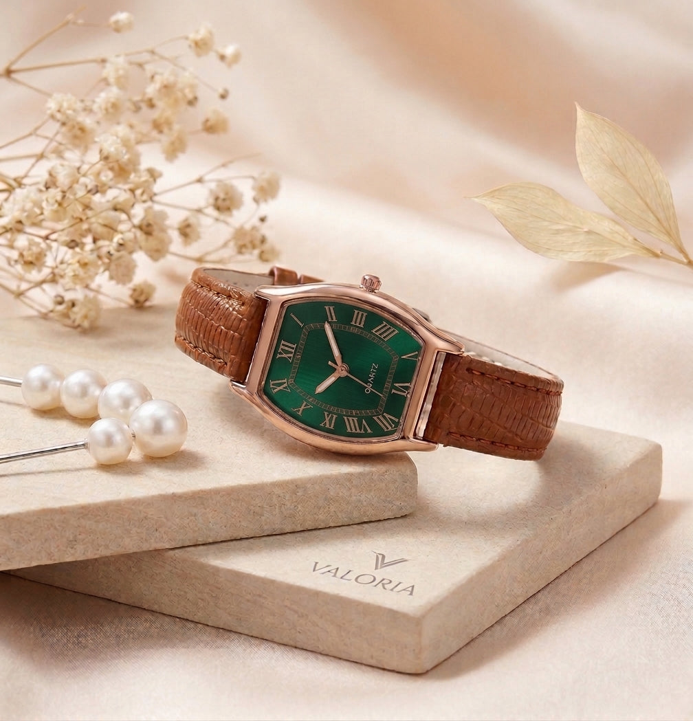 VALORIA Rose Gold Ladies Watch Leather Strap