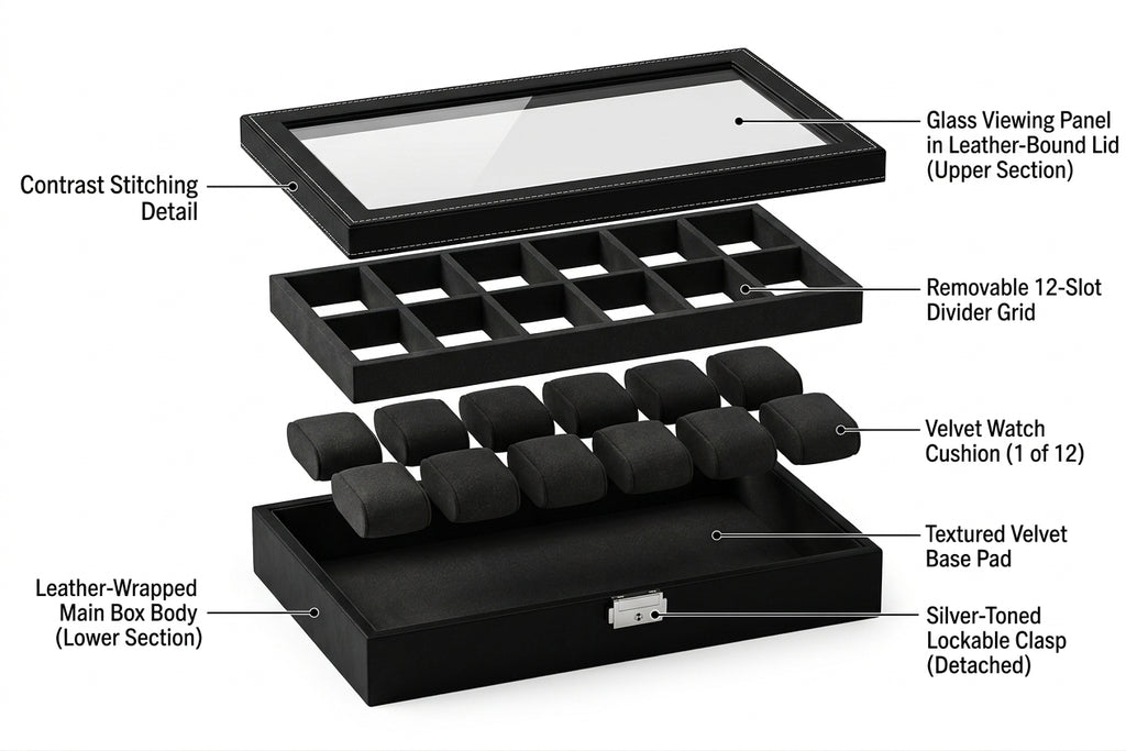 Luxury 12-Slot Watch Display Box with Glass
