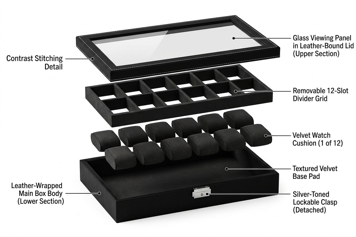 Luxury 12-Slot Watch Display Box with Glass