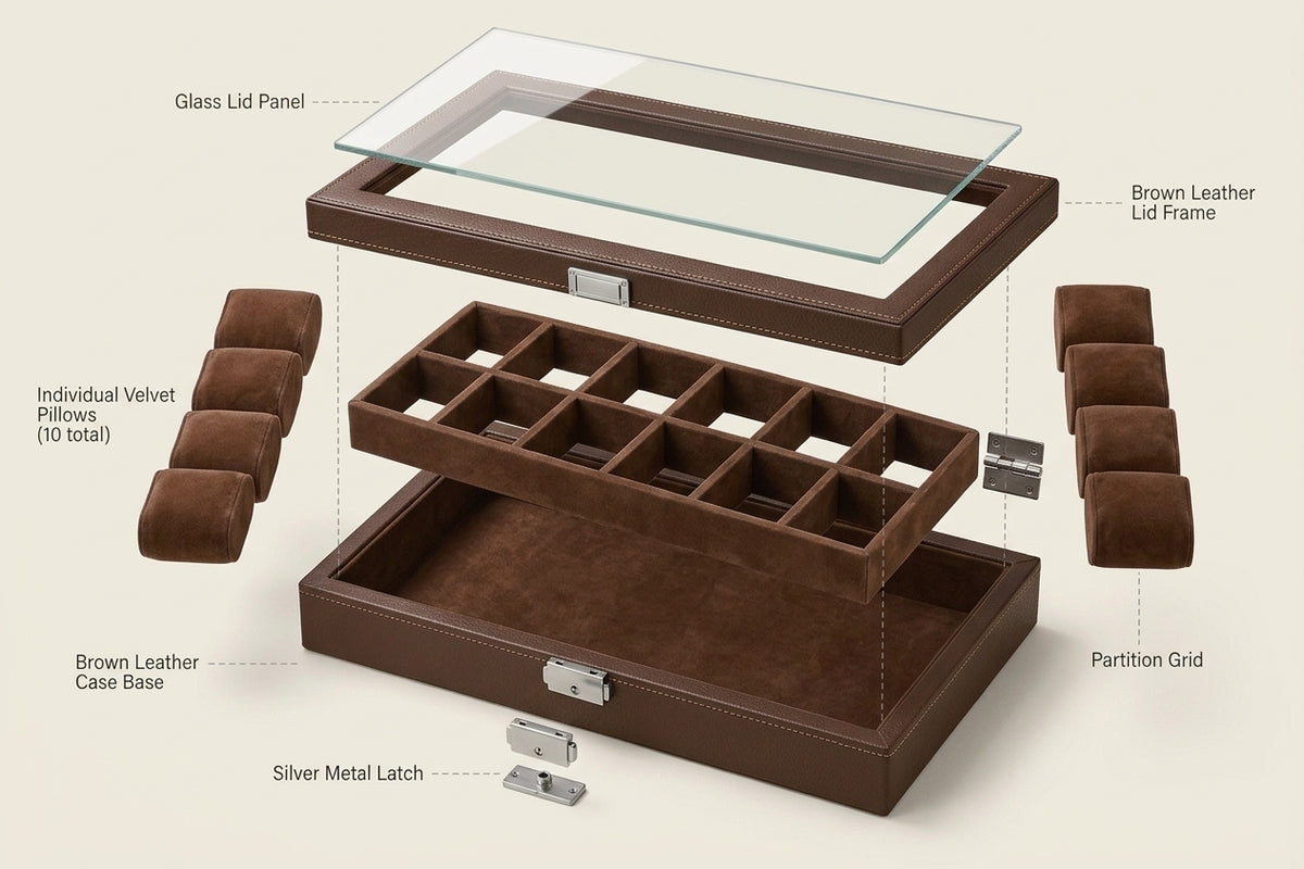 Luxury 12-Slot Watch Display Box with Glass