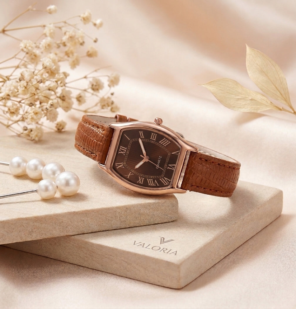 VALORIA Rose Gold Ladies Watch Leather Strap